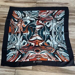 Escossa Abstract Swirl women’s Silk Scarf in Black, Teal, Orange, White